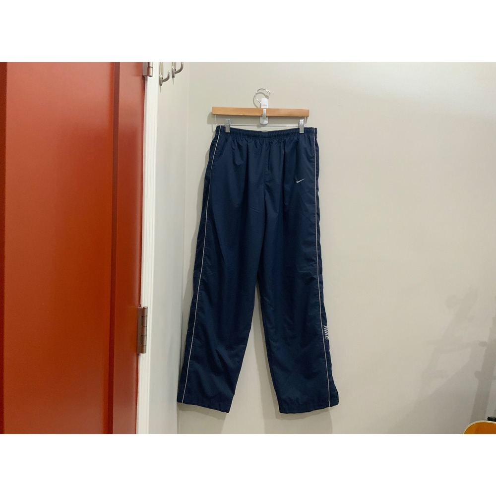 Nike Vintage Navy Blue Track Pants Mens Large Mesh Lined Windbreaker Swoosh Logo